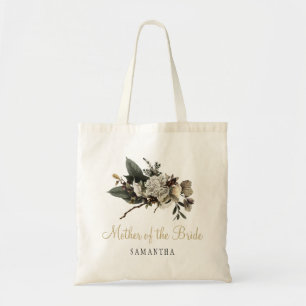 Elegant winter floral wedding mother of the bride tote bag