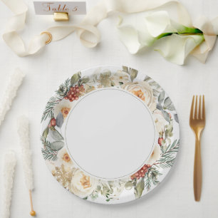 Elegant Winter Floral Wedding Paper Plate