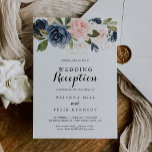 Elegant Winter Floral Wedding Reception Invitation<br><div class="desc">This elegant winter floral wedding reception invitation is perfect for a modern post elopement party. The design features beautiful hand-painted dark blue, blue, navy, pink , blush, gold flowers and green foliage, bunched into elegant bouquets. RSVP cards are sold separately, or you can the RSVP details to the back or...</div>
