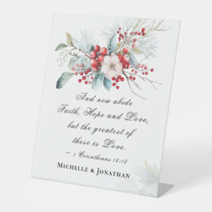Elegant Winter Floral Wedding Scripture Christian Pedestal Sign