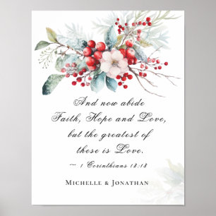 Elegant Winter Floral Wedding Scripture Christian Poster