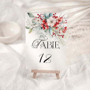 Elegant Winter Floral Wedding Table Number