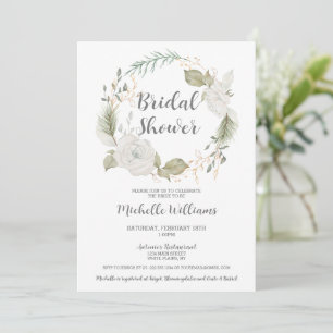 Elegant Winter Floral Wreath Bridal Shower Invitation