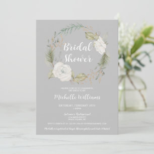Elegant Winter Floral Wreath Bridal Shower Invitation