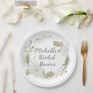 Elegant Winter Floral Wreath Bridal Shower Paper Plate