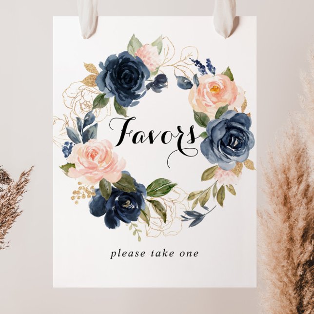 Elegant Winter Floral Wreath Favors Sign (Creator Uploaded)