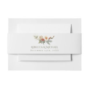 Elegant Winter Flowers and Greenery Wedding Invitation Belly Band