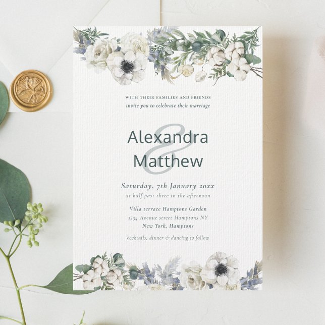Elegant Winter Flowers Rustic Wedding  Invitation (Elegant Winter Flowers Rustic Wedding Invitation)
