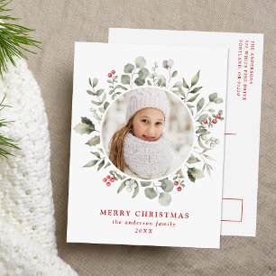 Elegant Winter Foliage and Holly Berries Photo Holiday Postcard