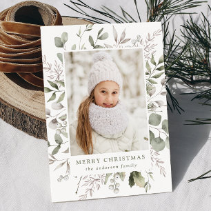 Elegant Winter Foliage and Snowberries Photo Holiday Card
