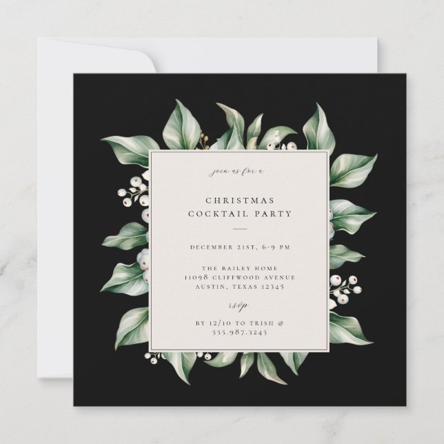 Elegant Winter Foliage Christmas Cocktail Party Invitation (Front)