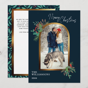 Elegant Winter Foliage Custom Arch Photo Christmas Holiday Card