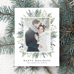 Elegant Winter Foliage Frame Holiday Photo Postcard