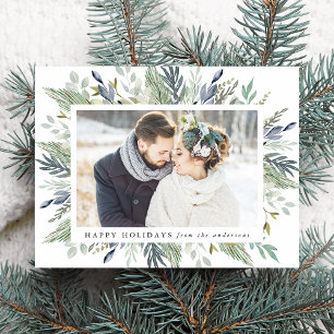 Elegant Winter Foliage Frame   Holiday Photo Postcard