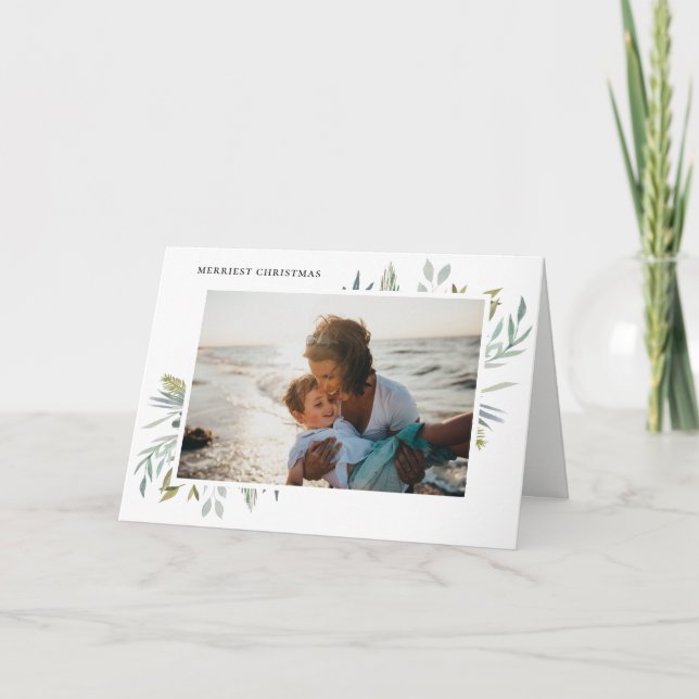 Elegant Winter Foliage Holiday Photo Card (Front)