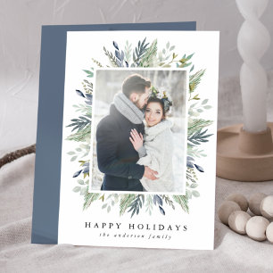 Elegant Winter Foliage Holiday Photo Card