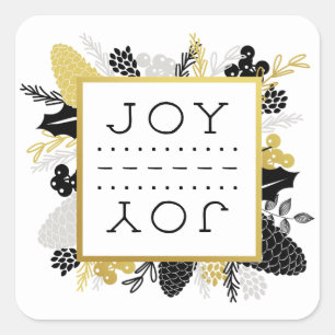 Elegant Winter Foliage JOY Christmas Square Sticker