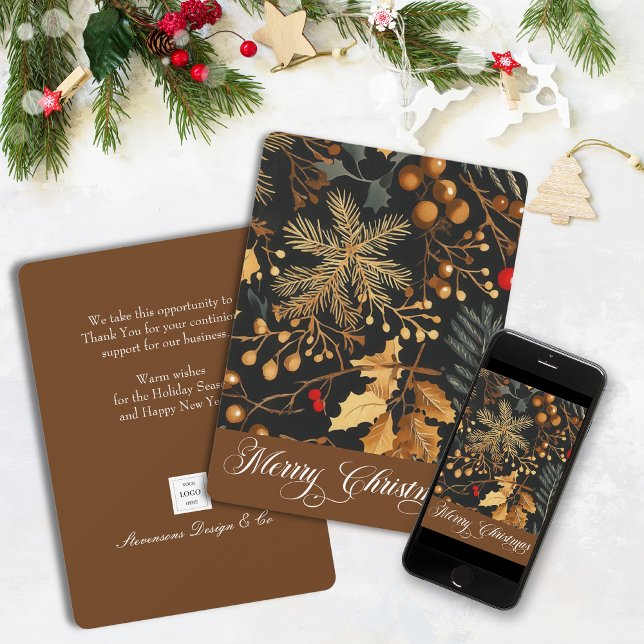 Elegant Winter Foliage Merry Christmas Corporate Holiday Card (Creator Uploaded)
