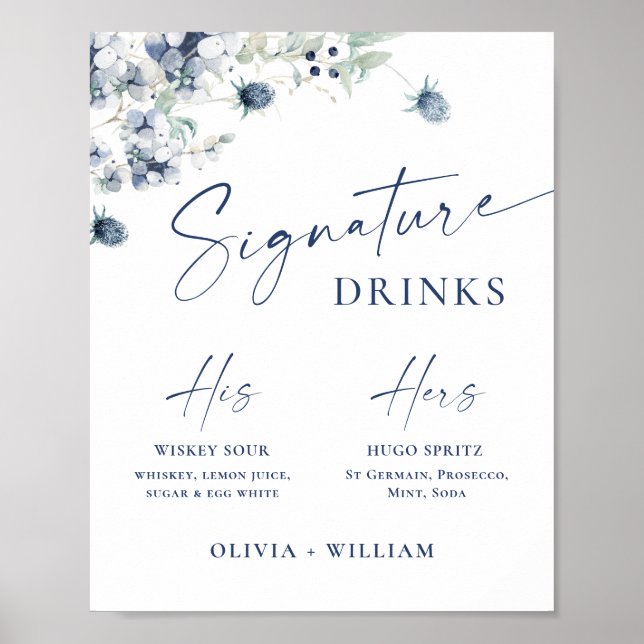 Elegant Winter Foliage Signature Drink Wedding Poster (Front)