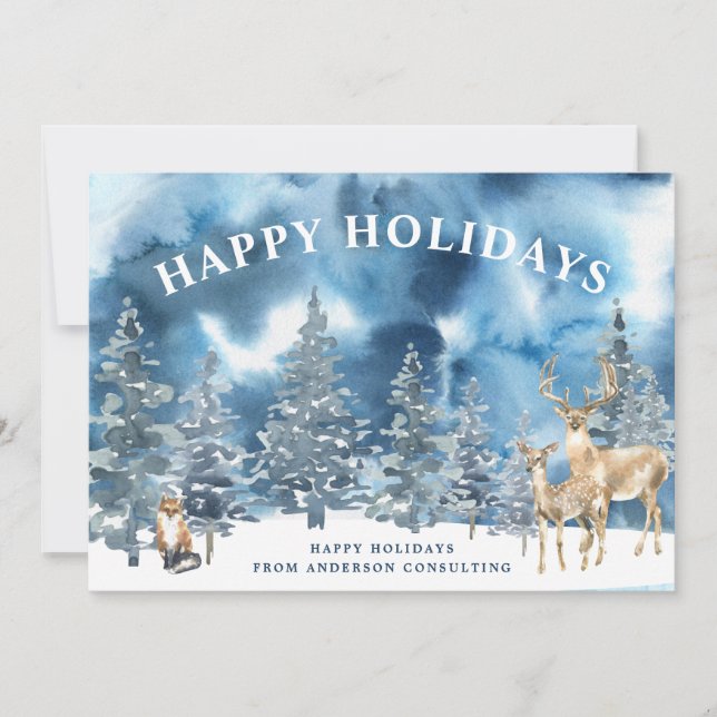 Elegant Winter Forest Business Holiday Card (Front)