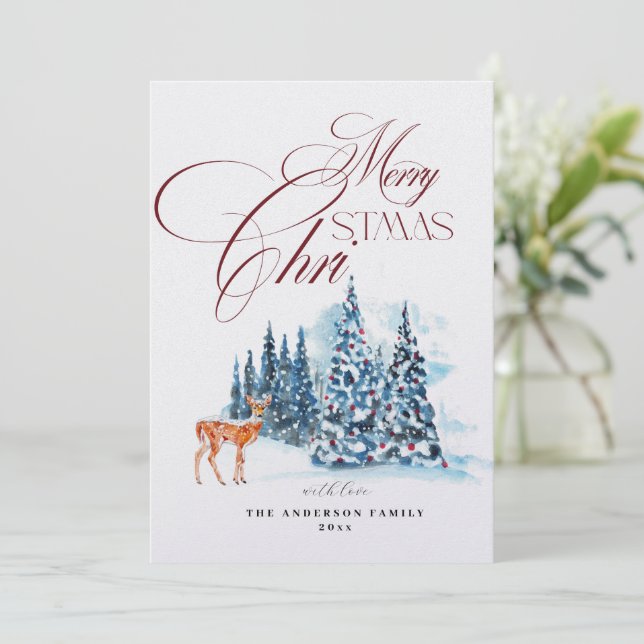 Elegant Winter Forest Christmas Holiday  Card (Standing Front)