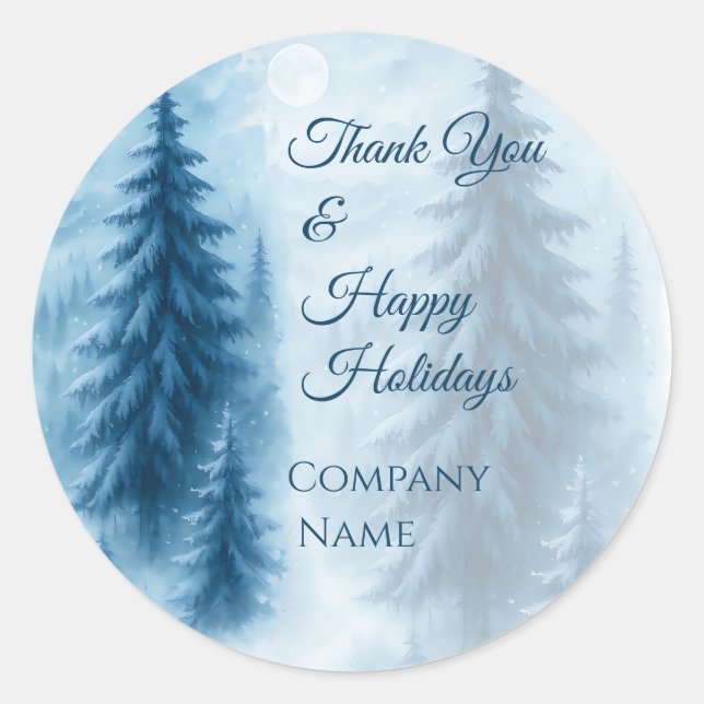 Elegant Winter Forest Corporate Holiday Gifts Classic Round Sticker (Front)
