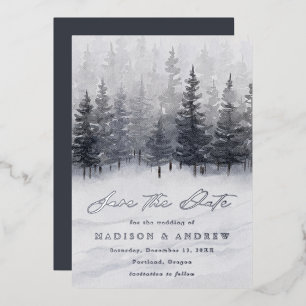 Elegant Winter Forest Foil Save The Date Card