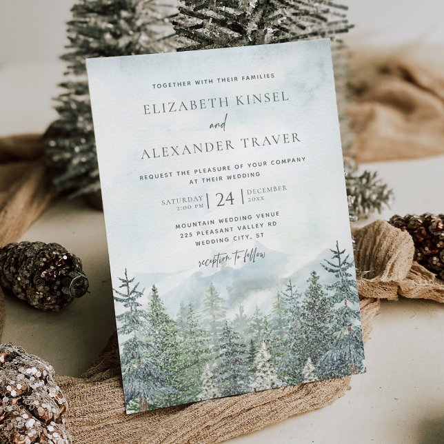Elegant Winter Forest Pine Trees Wedding Invitation (Creator Uploaded)