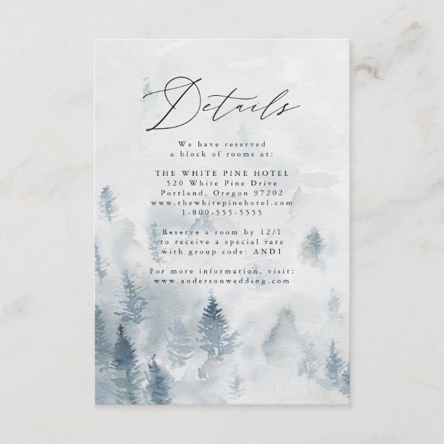 Elegant Winter Forest Wedding Details Enclosure Card (Front)