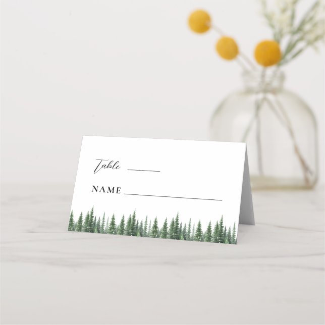 Elegant Winter Forest Wedding Folded Place Card (Front)
