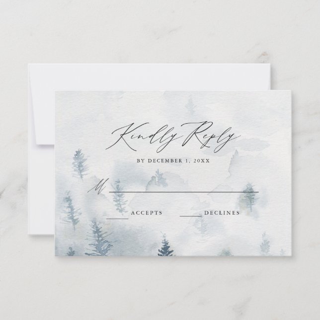 Elegant Winter Forest Wedding RSVP Card (Front)