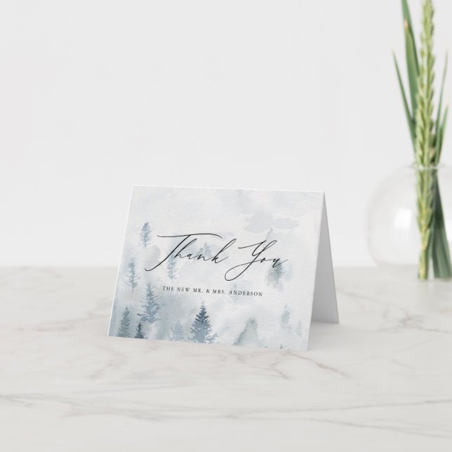Elegant Winter Forest Wedding Thank You Card (Front)