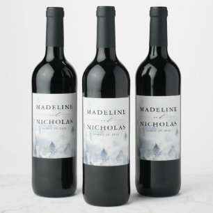 Elegant Winter Forest Wedding Wine Label
