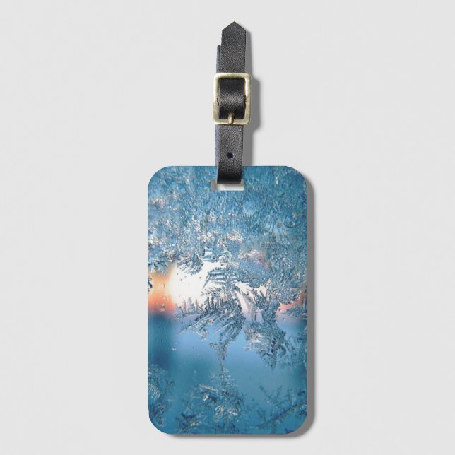 Elegant Winter Frosted Glass Ice Crystals Luggage Tag (Front Vertical)