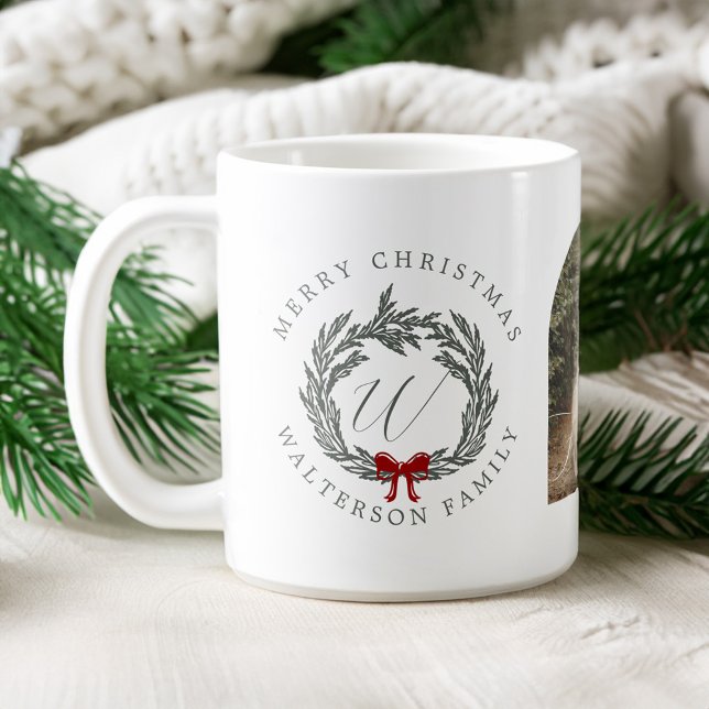 Elegant Winter Garland Wreath Monogram Arch Photo Coffee Mug (Elegant Winter Garland Wreath Monogram Arch Photo Coffee Mug)