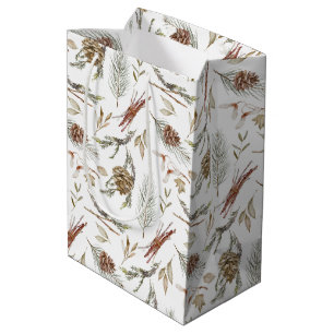 Elegant Winter Gift Bag with Pinecones