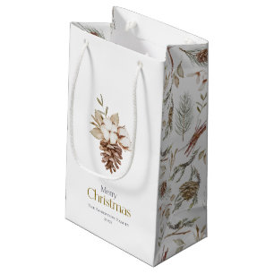 Elegant Winter Gift Bag with Pinecones