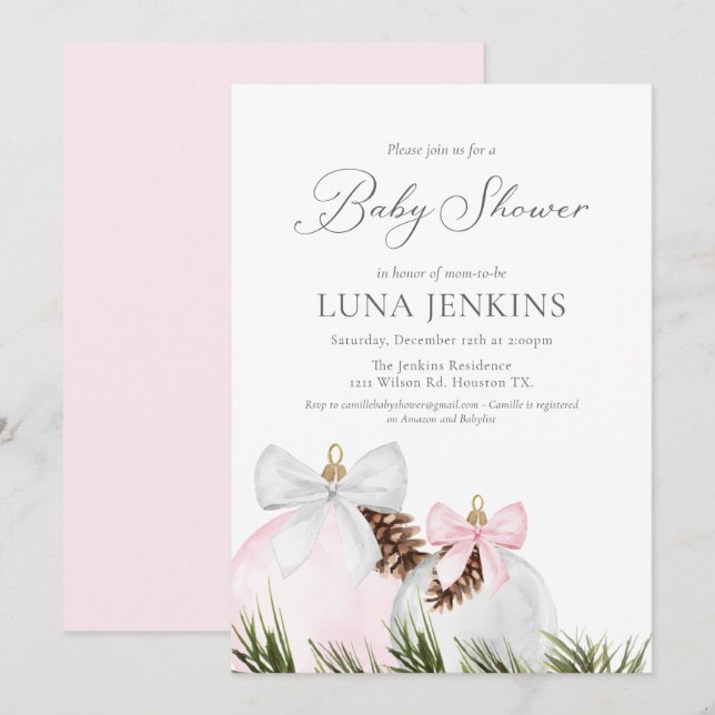 Elegant Winter Girl Baby Shower Invitation (Front/Back)