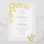 Elegant Winter Gold Mistletoe Monograms Wedding<br><div class="desc">An elegant, modern classic winter wedding invitation template featuring delicate hand-drawn winter botanicals - mistletoe branches - with gold foil overlay (real foil!), with calligraphy for the names, over a pale, mistletoe green background. Ethereal, romantic and stylish, it will please the modern bride and groom who are romantics at heart...</div>