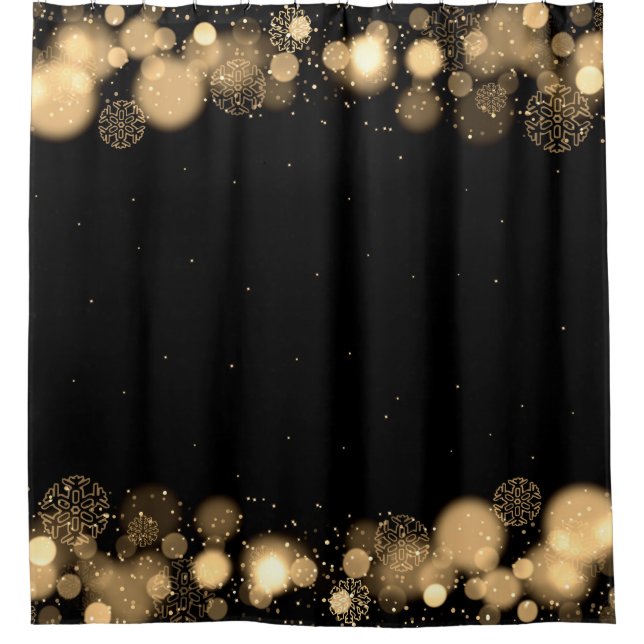 Elegant Winter Gold Snowflake Lights Shower Curtain (Front)