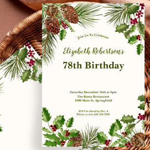 Elegant Winter Greenery 78th Birthday Invitation