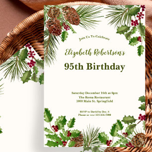 Elegant Winter Greenery 95th Birthday Invitation