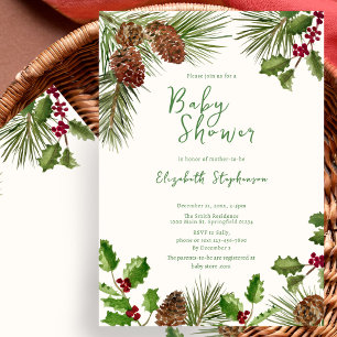 Elegant Winter Greenery Baby Shower Invitation