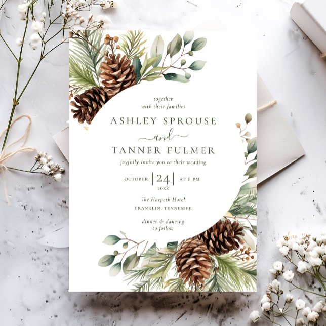 Elegant Winter Greenery Botanical Wedding Invitation (Creator Uploaded)