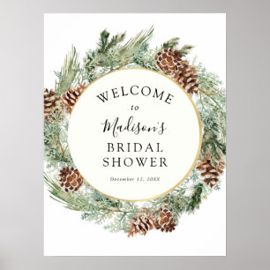 Elegant Winter Greenery Bridal Shower Welcome Poster