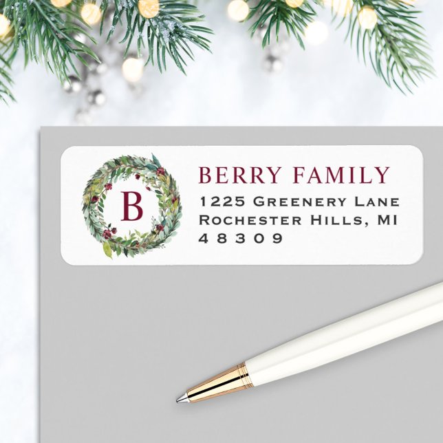 Elegant Winter Greenery Burgundy Monogram (Creator Uploaded)