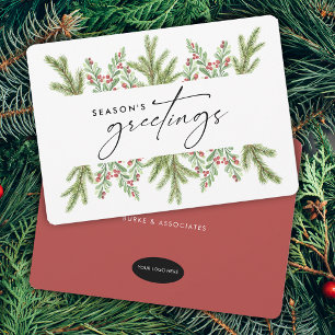 Elegant Winter Greenery Business ADD LOGO Holiday Card