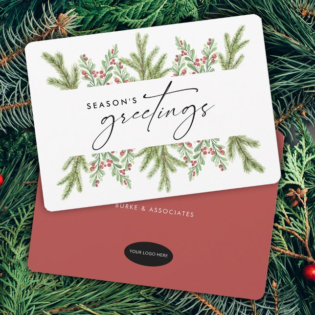 Elegant Winter Greenery Business ADD LOGO Holiday Card (Elegant Winter Greenery Business ADD LOGO Holiday Card)