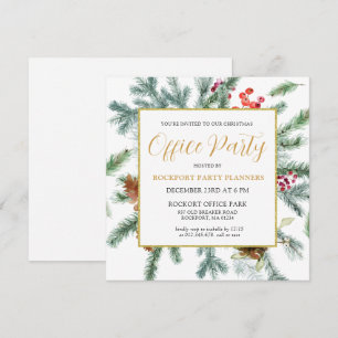 Elegant Winter Greenery Christmas Office Party Invitation
