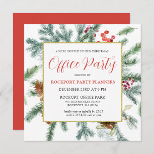 Elegant Winter Greenery Christmas Office Party Invitation